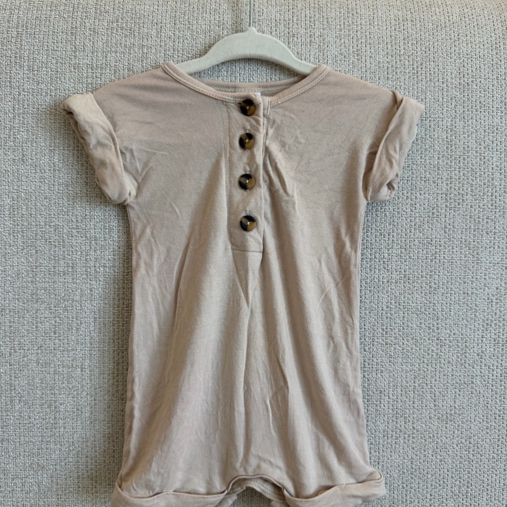 Lou Lou & Co Beige Button-Up Shortie Romper